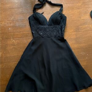 Black Halter Lace Waist A-Line Dress